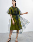 Smudged Short-sleeved A-line Mesh Dress