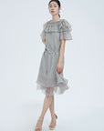 Polka Dot Round Neck Mesh A-line Dress