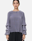 Round Neck Ruffle Lantern Sleeve Blouse