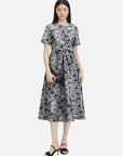 Round Neck Floral Short Sleeve A-Line Dress