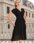 V-Neck Ruffled Waist Draped Dress