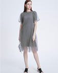 Pleated Mesh Short-sleeved Dress