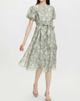 Crewneck Floral A-Line Mesh Dress