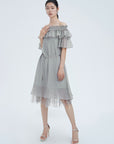 Polka Dot Round Neck Mesh A-line Dress