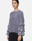 Round Neck Ruffle Lantern Sleeve Blouse