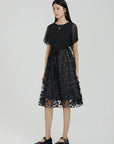 Round Neck Tulle Mesh Patchwork Dress