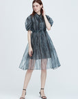 Lapel Collar Ink Smudged Shirt Dress