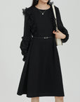 Ruffle Detailed Belted A-Line Dress
