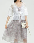 Embroidered Mesh Spaghetti Dress Set