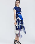 Mesh Smudge Print Irregular Maxi Skirt