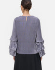 Round Neck Ruffle Lantern Sleeve Blouse