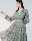 V-neck Floral Print A-line Dress