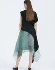 Two-Piece Dress With Smudge Print Suspenders
