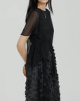 Round Neck Tulle Mesh Patchwork Dress