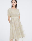 Embroidered A-line Mesh Short-sleeved Dress
