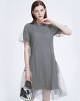 Pleated Mesh Short-sleeved Dress
