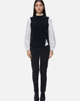 Ribbed Round-Neck Sleeveless Knit Vest