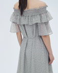 Polka Dot Round Neck Mesh A-line Dress