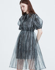 Lapel Collar Ink Smudged Shirt Dress