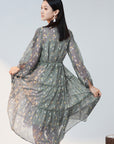 V-neck Floral Print A-line Dress