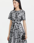 Round Neck Floral Short Sleeve A-Line Dress