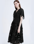 V-neck Chiffon Patchwork Black Dress