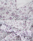V-neck Floral A-line Puff Sleeve Dress