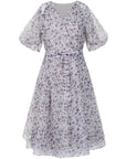 V-neck Floral A-line Puff Sleeve Dress