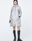 Glossy Zippered Details Hooded Down Coat