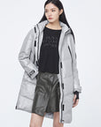 Glossy Zippered Details Hooded Down Coat