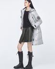 Glossy Zippered Details Hooded Down Coat