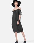 Elegant Elastic One-Line Collar Striped Suspender Dress