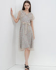 Double V Neck Flutter Sleeve Chiffon Formal Party Dress