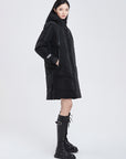 Glossy Zippered Details Hooded Down Coat