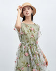 Floral Mesh Layer A-line Dress