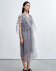 Off-the-shoulder Floral Mesh Short-sleeved Dress