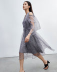 Off-the-shoulder Floral Mesh Short-sleeved Dress