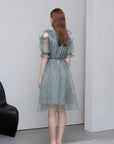 V-neck Floral A-line Mesh Dress