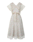 Double V Neck Flutter Sleeve Chiffon Formal Party Dress