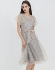 Double V Neck Flutter Sleeve Chiffon Formal Party Dress