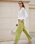 Elasticated Straight-leg Chiffon Trousers