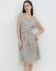 Double V Neck Flutter Sleeve Chiffon Formal Party Dress