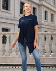 PU Strap Irregular Split Hem T-Shirt
