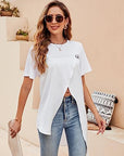 PU Strap Irregular Split Hem T-Shirt