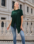 PU Strap Irregular Split Hem T-Shirt