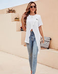 PU Strap Irregular Split Hem T-Shirt
