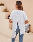 PU Strap Irregular Split Hem T-Shirt