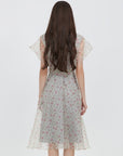 Double V Neck Flutter Sleeve Chiffon Formal Party Dress