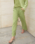 Elasticated Straight-leg Chiffon Trousers