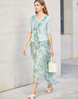 V-neck Printed Ruffled Cardigan Knit